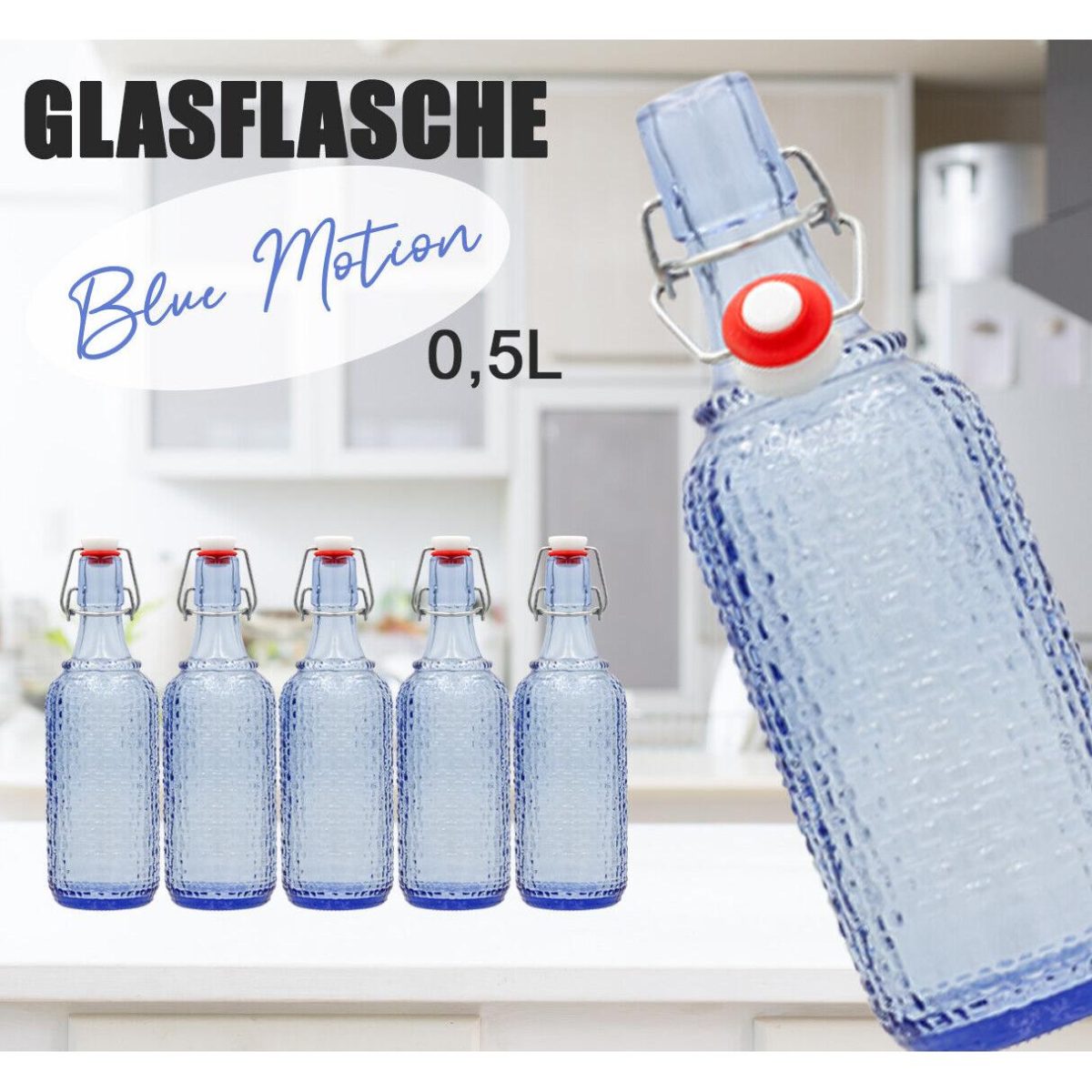 Set 12 Sticle Culoare Albastru Transparent, Volum 0,5L - Imagine 2