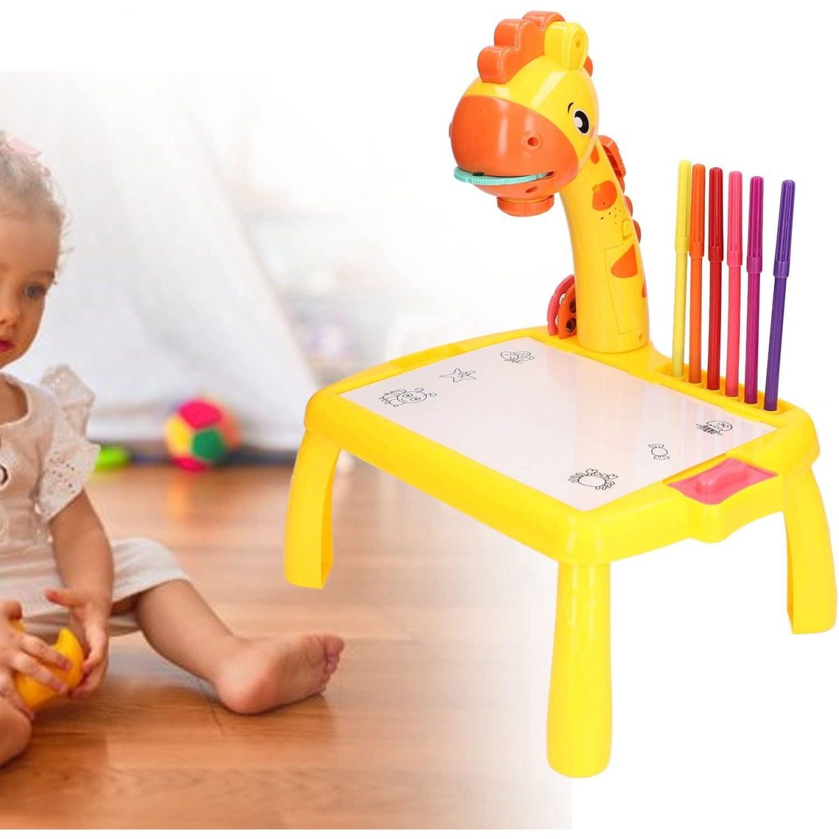 Masa Muzicala De Desen Pentru Copii Cu Proiector, Model Girafa, Culoare Galben, 24 Imagini, Avx-Wt-222-2-Yellow-Giraffe