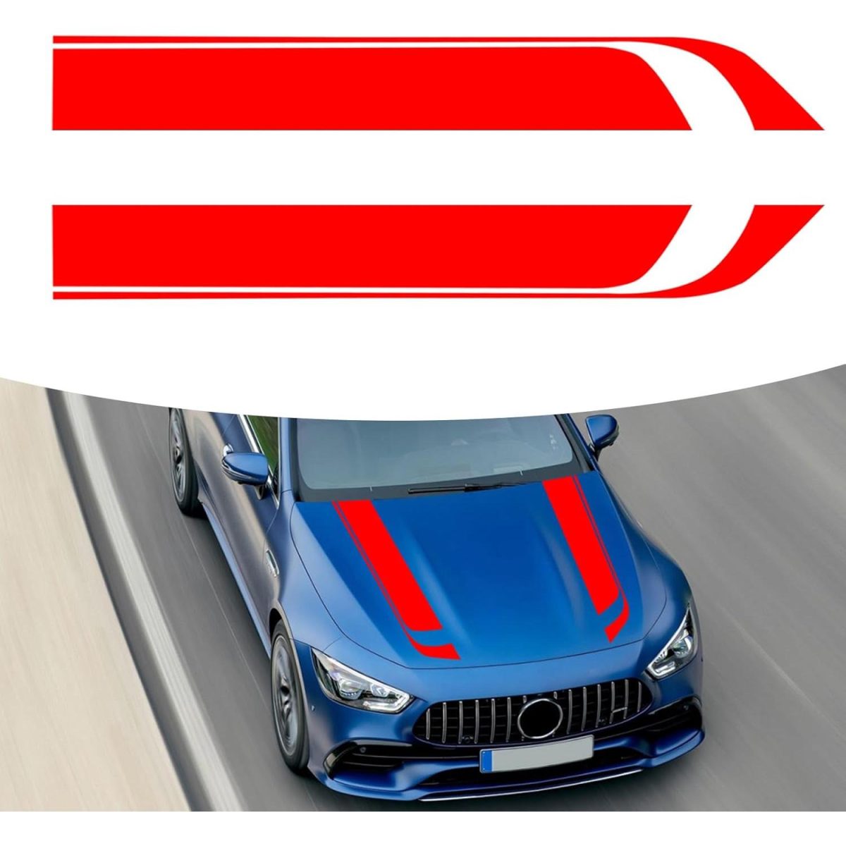 Set 2 Stickere Autoadezive Tuning, Model &Amp;Quot;Hood Stripes V1&Amp;Quot;, Dimensiune 85 X 12 Cm, Culoare Rosie