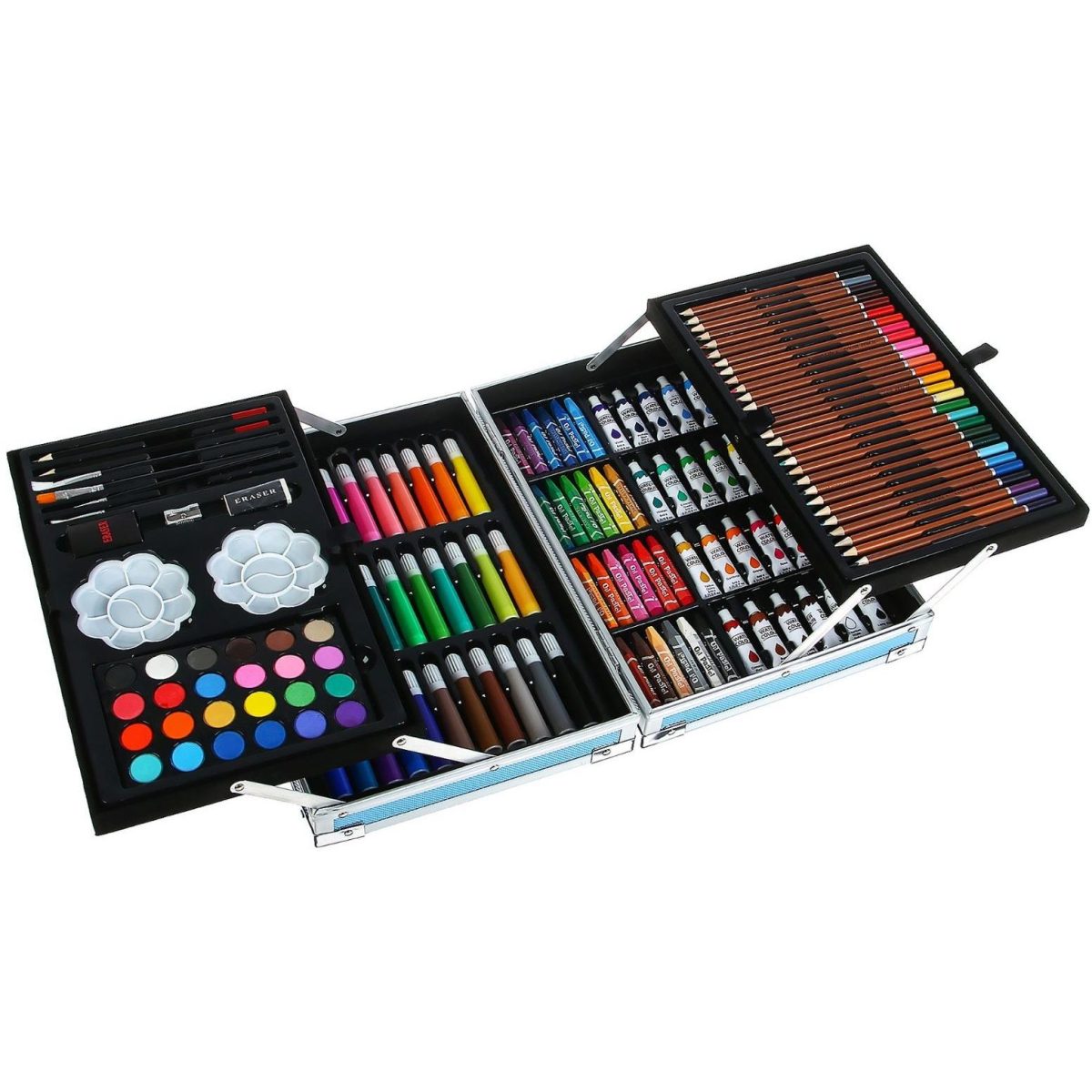 Set 145 Piese Pentru Pictura, Pentru Copii Sau Adulti, Pixuri De Colorat, Creioane Colorate Si Vopsele De Pictura, Cu Geanta De Transport Albastra, Model Avx-Wt-Rubens145