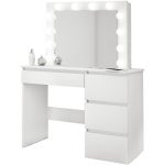 Set masa de toaleta/machiaj Irina + scaun Mark, alb, cu oglinda si LED-uri, 94x43x141 cm - imagine 11