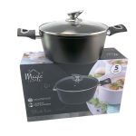 Oala cu capac sticla YENA, 20 cm, 2.2 L, antiaderenta, Black Line, MAGIC HOME - imagine 3