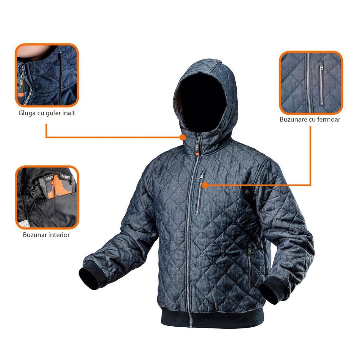 Geaca De Lucru Matlasata Cu Gluga, Model Outdoor, Marimea L/52, Neo