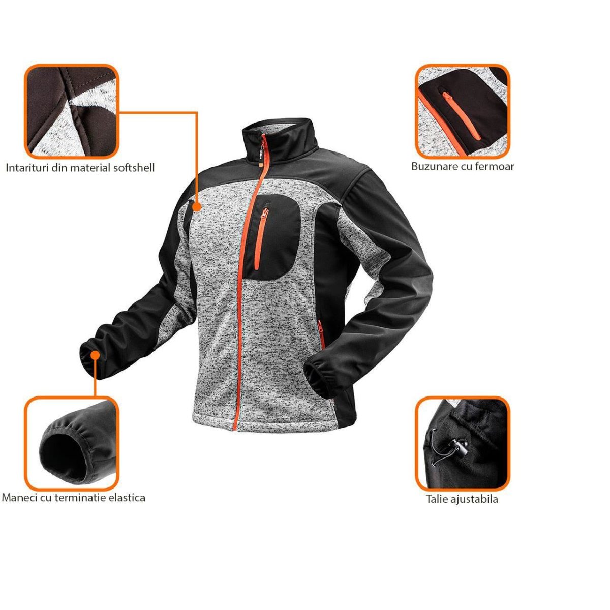 Hanorac Tricotat Intarit Cu Tesatura Softshell, Model Outdoor, Marimea L/52, Neo - Imagine 3
