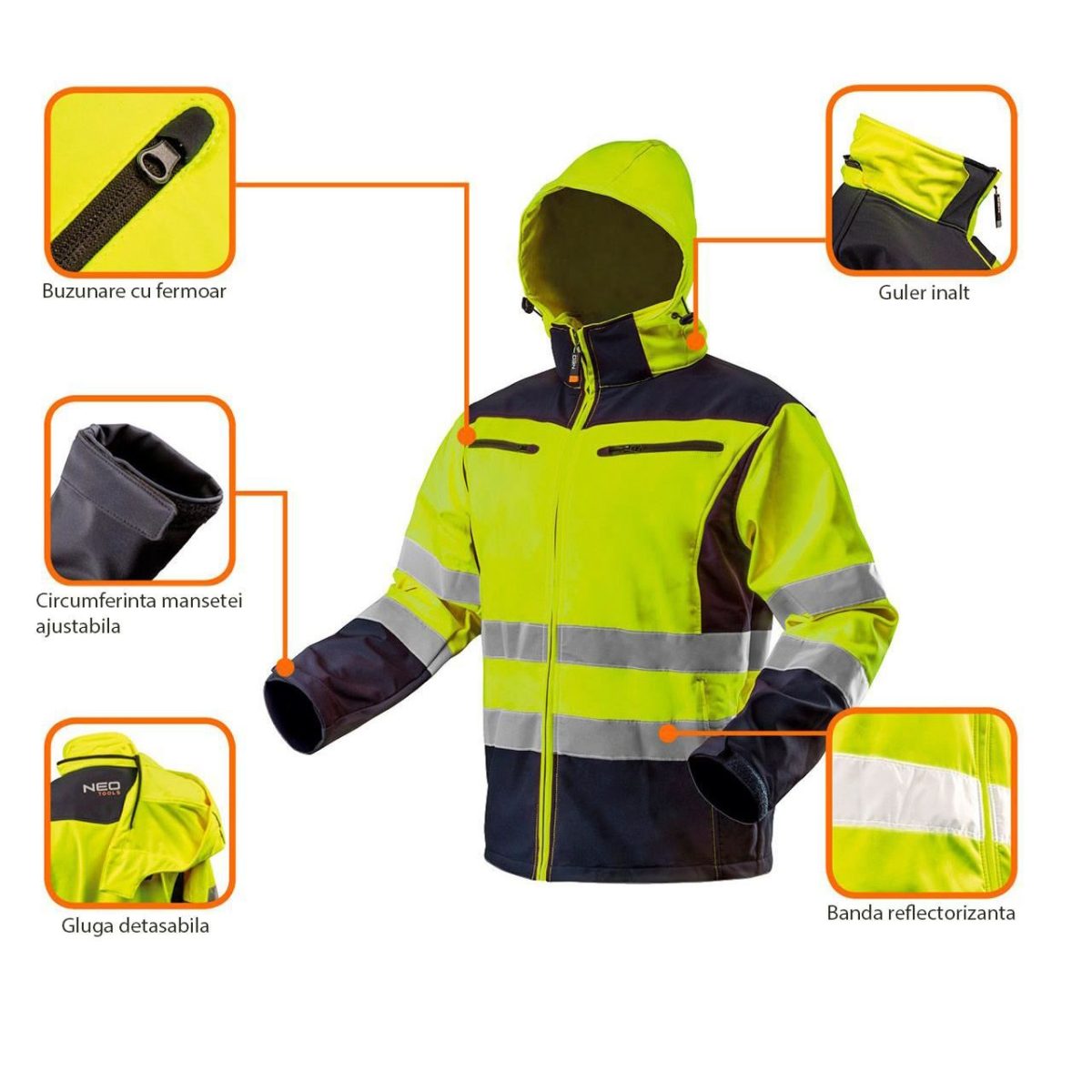 Geaca De Lucru, Reflectorizanta, Galben, Impermeabil, Model Visibility, Marimea L/52, Neo