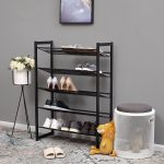 Suport depozitat incaltaminte, Songmics, 5 polite, metal, negru, 74×30.7×104 cm