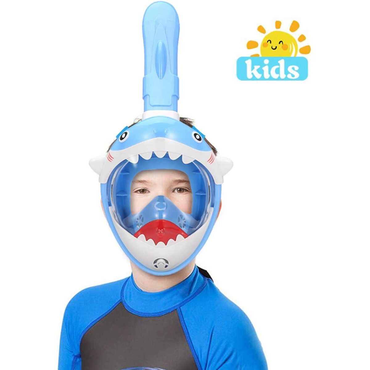 Masca Snorkeling Cu Tub Pentru Copii Model Rechin, Albastra