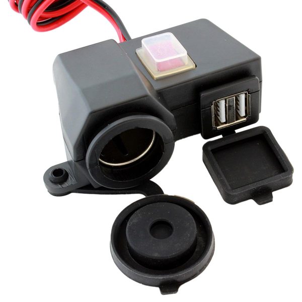 Priza de bricheta suplimentara, waterproof, 12V, 10A, cu 2 porturi incarcare USB, 5V, 2,1A