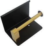 Suport pentru hartie igienica cu raft suplimentar, din otel, culoare neagra cu brat auriu - imagine 3