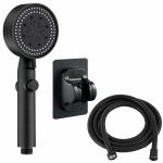 Set 3 elemente pentru dus, para de dus moderna + furtun flexibil + suport pentru perete, culoare Neagra - imagine 5