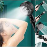 Set 3 elemente pentru dus, para de dus moderna + furtun flexibil + suport pentru perete, culoare Neagra - imagine 3