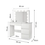 Set masa de toaleta/machiaj Irina + scaun Mark, alb, cu oglinda si LED-uri, 94x43x141 cm - imagine 10