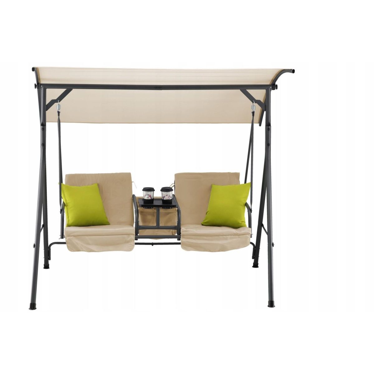 Balansoar Gradina, 2 Locuri, Cu Masuta, Perne, Crem, 180X117X162 Cm, Melinda