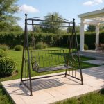 Balansoar gradina, metalic, cu arcada, pergola, 2 locuri, bronz antic, 162x90x205 cm, Don - imagine 4