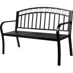 Banca de gradina, cu masuta extensibila, structura metal, negru, 127x53x84 cm, Pegi