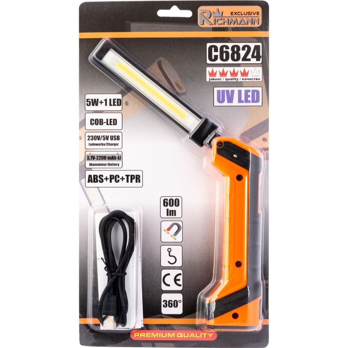 Lampa Lucru, 5 W + 1 W + Uv, Led, Cu Magnet, 230V/5V, Usb, 2200 Mh, Richmann Exclusive