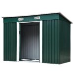 Casuta/magazie/sopron de gradina pentru depozitare unelte, cu structura baza inclusa, otel si PP, verde, 261x131x182 cm