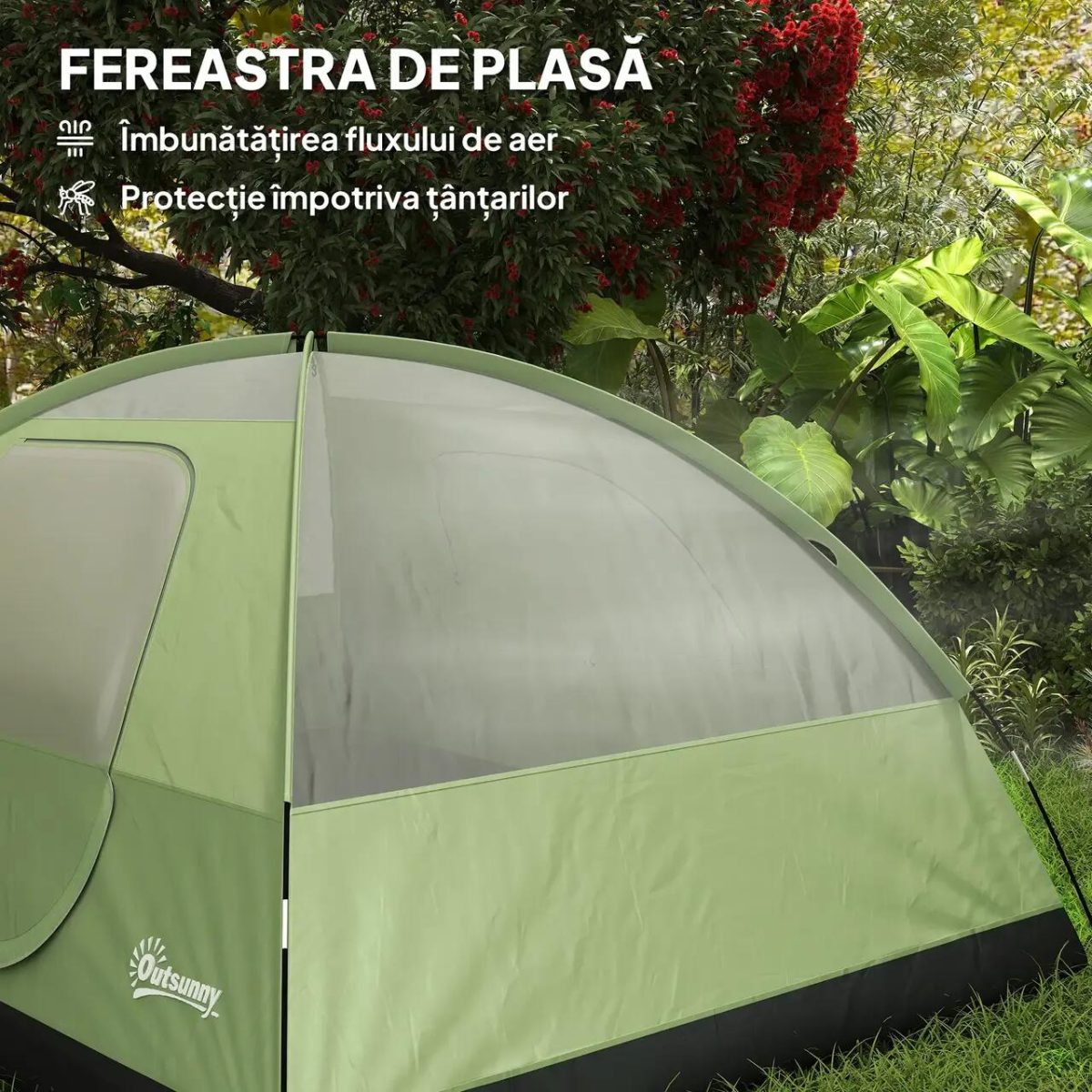 Cort Camping, 2-3 Persoane, Impermeabil, Cu Geanta, Verde, 205X275X135 Cm
