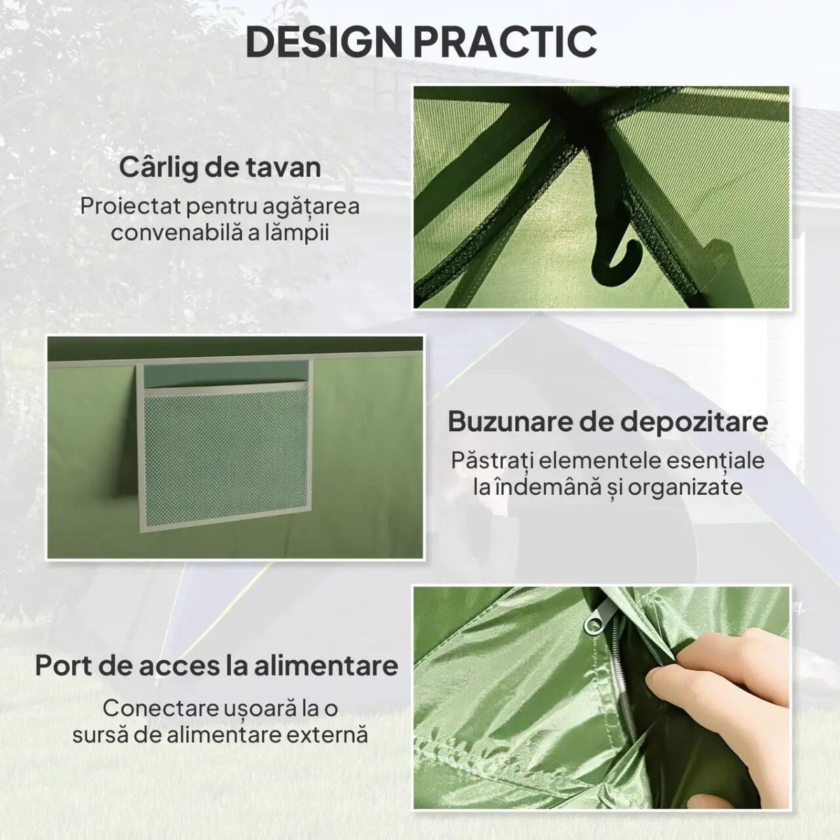 Cort Camping, 2-3 Persoane, Impermeabil, Cu Geanta, Verde, 205X275X135 Cm