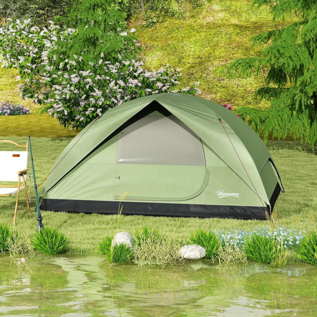 Cort Camping, 2-3 Persoane, Impermeabil, Cu Geanta, Verde, 205X275X135 Cm