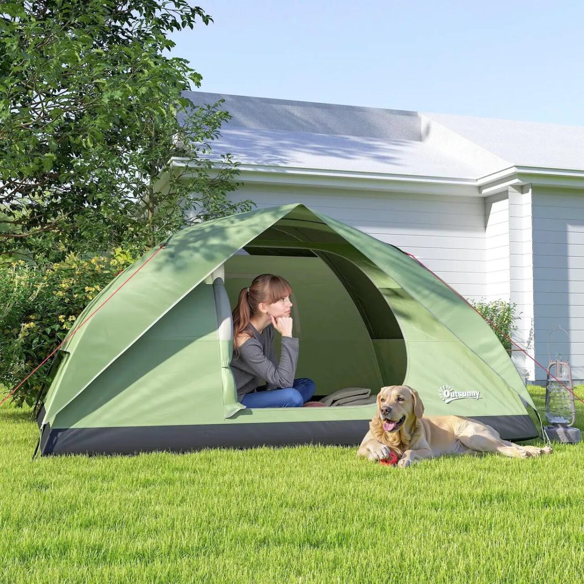 Cort Camping, 2-3 Persoane, Impermeabil, Cu Geanta, Verde, 205X275X135 Cm