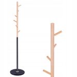 Cuier metalic design scandinav, 6 carlige, negru cu lemn, baza marmura, 180 cm, Springos