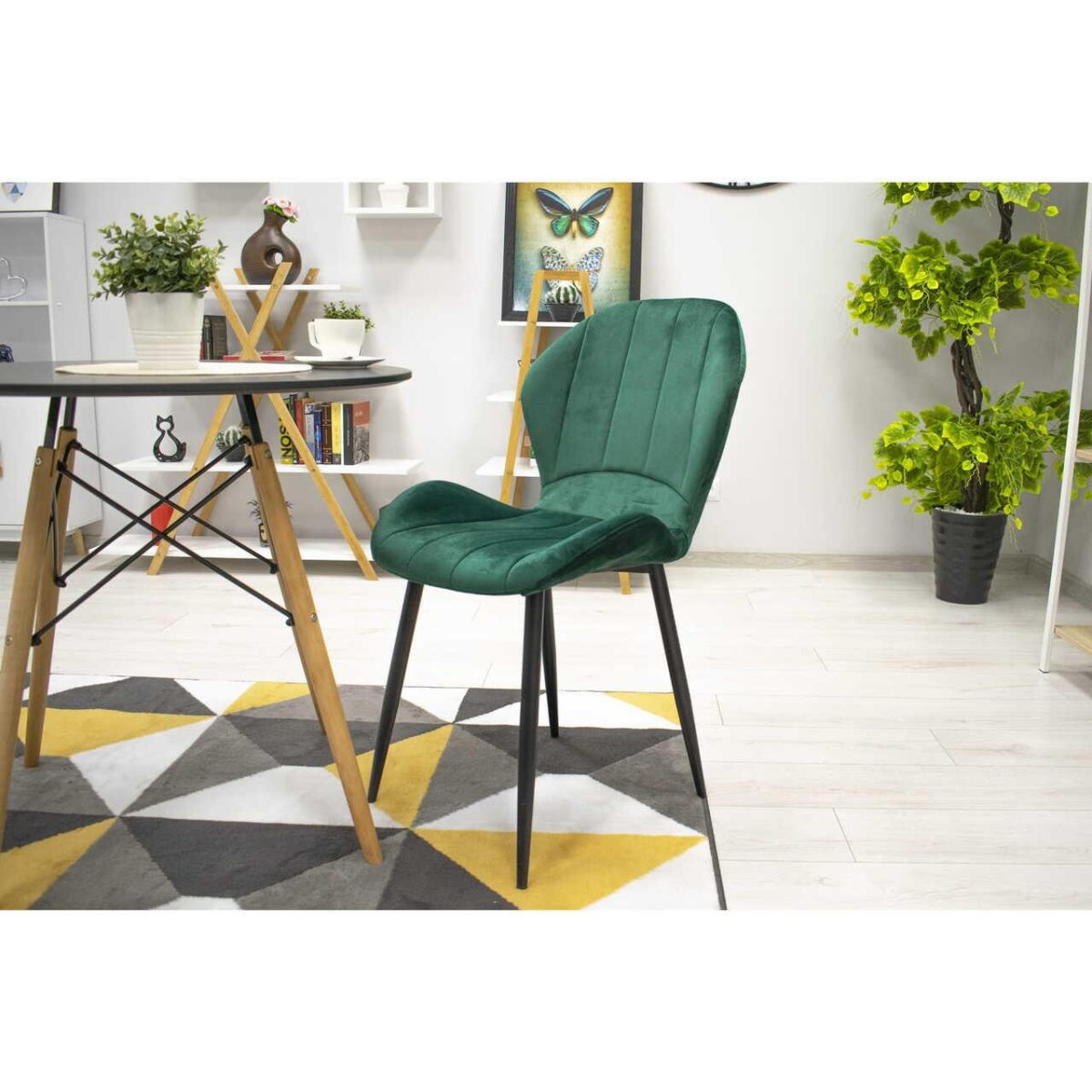 Scaun Bucatarie/Living, Artool, Terni, Catifea, Metal, Verde, 50X62X86 Cm