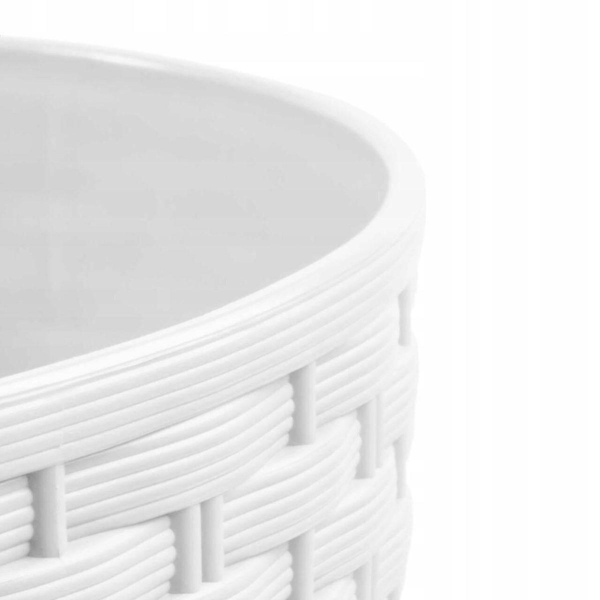 Ghiveci Decorativ De Flori, Prosperplast, Rato Round, Rotund, Alb, Imitatie Ratan, 30X27 Cm