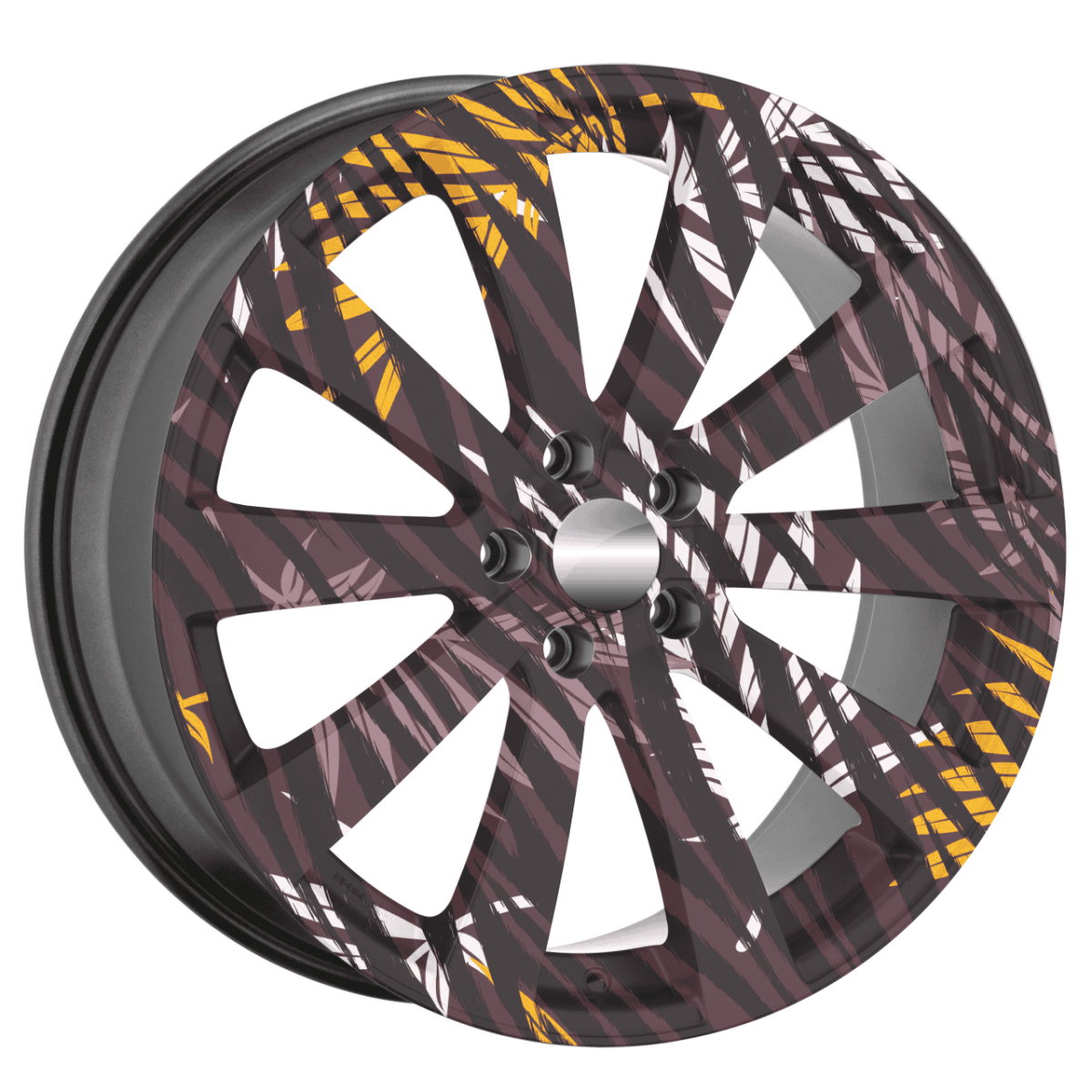 Set 4 Folii Imprimate Outdoor Cu Ecosolvent, Autoadezive, Pentru Decorarea Jantelor Auto, Dimetru 60 Cm, Model Fjt-03