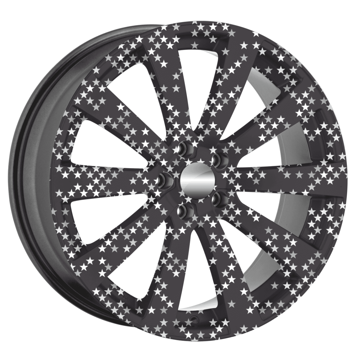 Set 4 Folii Imprimate Outdoor Cu Ecosolvent, Autoadezive, Pentru Decorarea Jantelor Auto, Dimetru 60 Cm, Model Fjt-06