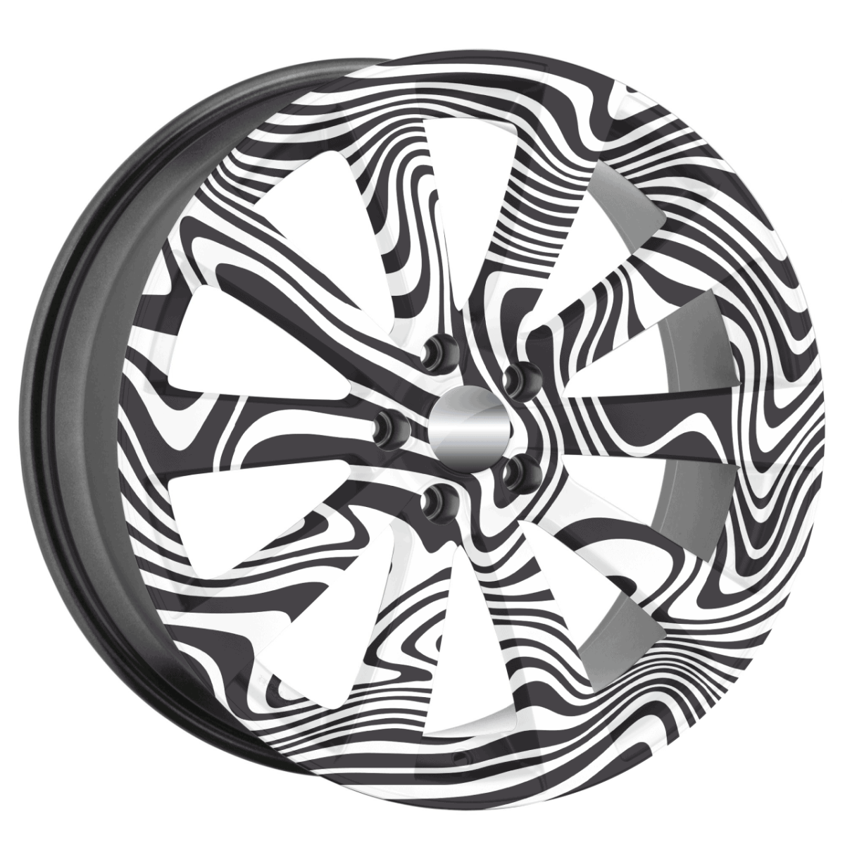 Set 4 Folii Imprimate Outdoor Cu Ecosolvent, Autoadezive, Pentru Decorarea Jantelor Auto, Dimetru 60 Cm, Model Fjt-09