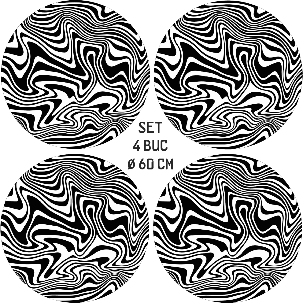 Set 4 Folii Imprimate Outdoor Cu Ecosolvent, Autoadezive, Pentru Decorarea Jantelor Auto, Dimetru 60 Cm, Model Fjt-09