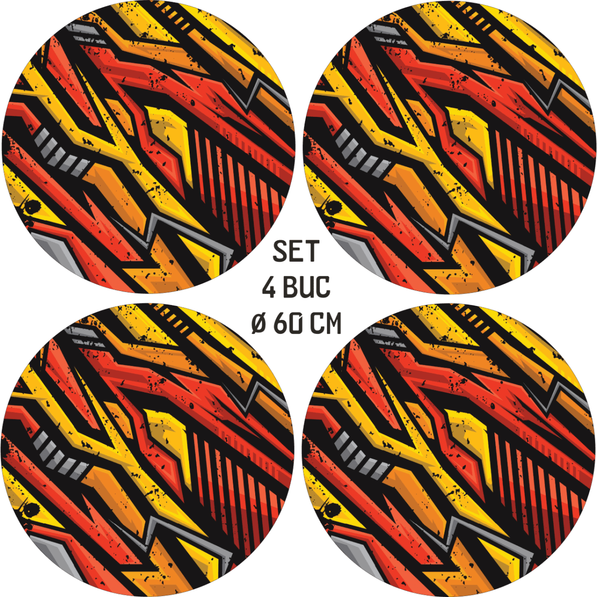 Set 4 Folii Imprimate Outdoor Cu Ecosolvent, Autoadezive, Pentru Decorarea Jantelor Auto, Dimetru 60 Cm, Model Fjt-13