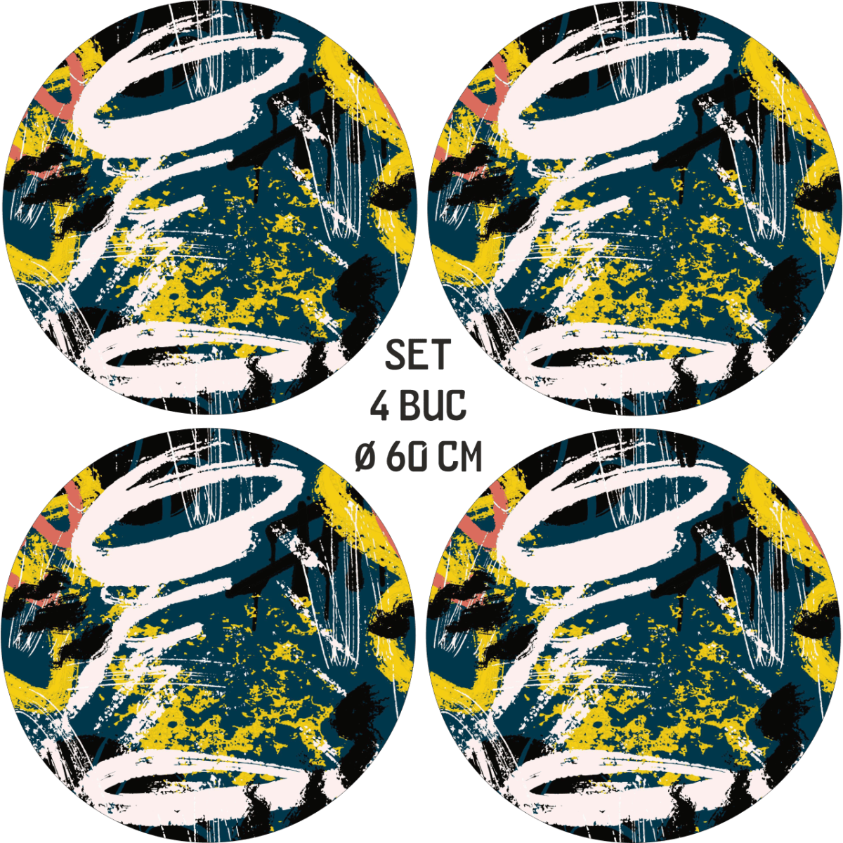 Set 4 Folii Imprimate Outdoor Cu Ecosolvent, Autoadezive, Pentru Decorarea Jantelor Auto, Dimetru 60 Cm, Model Fjt-16