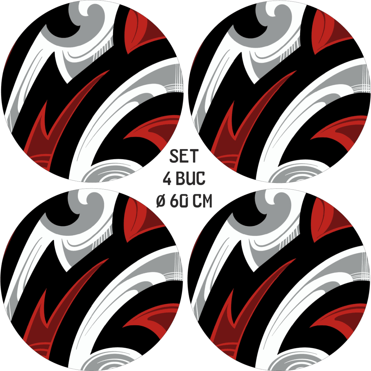 Set 4 Folii Imprimate Outdoor Cu Ecosolvent, Autoadezive, Pentru Decorarea Jantelor Auto, Dimetru 60 Cm, Model Fjt-17