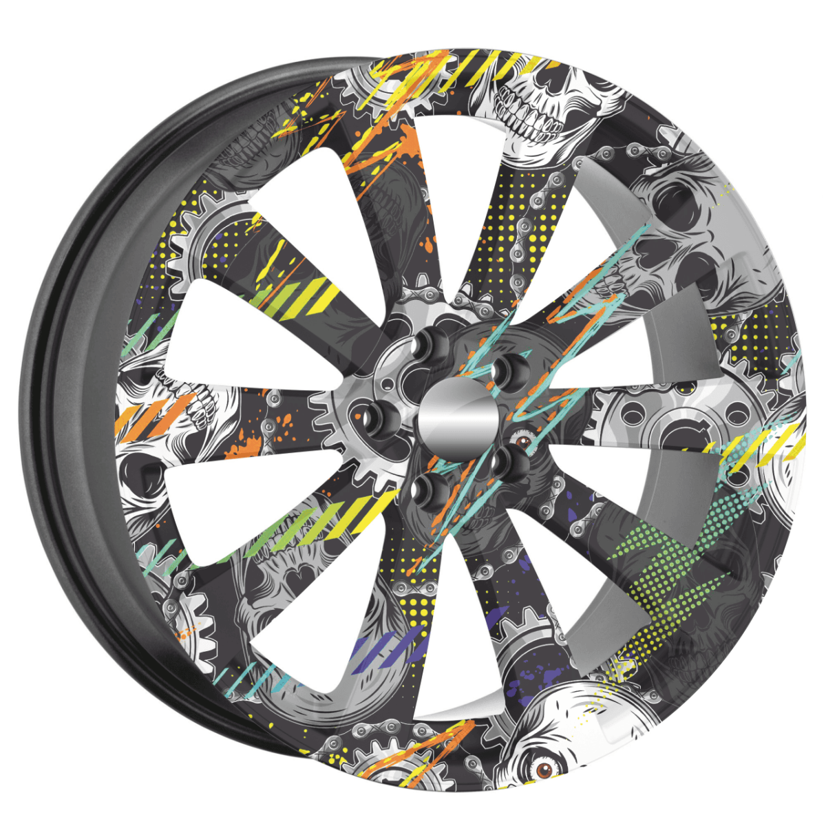 Set 4 Folii Imprimate Outdoor Cu Ecosolvent, Autoadezive, Pentru Decorarea Jantelor Auto, Dimetru 60 Cm, Model Fjt-20