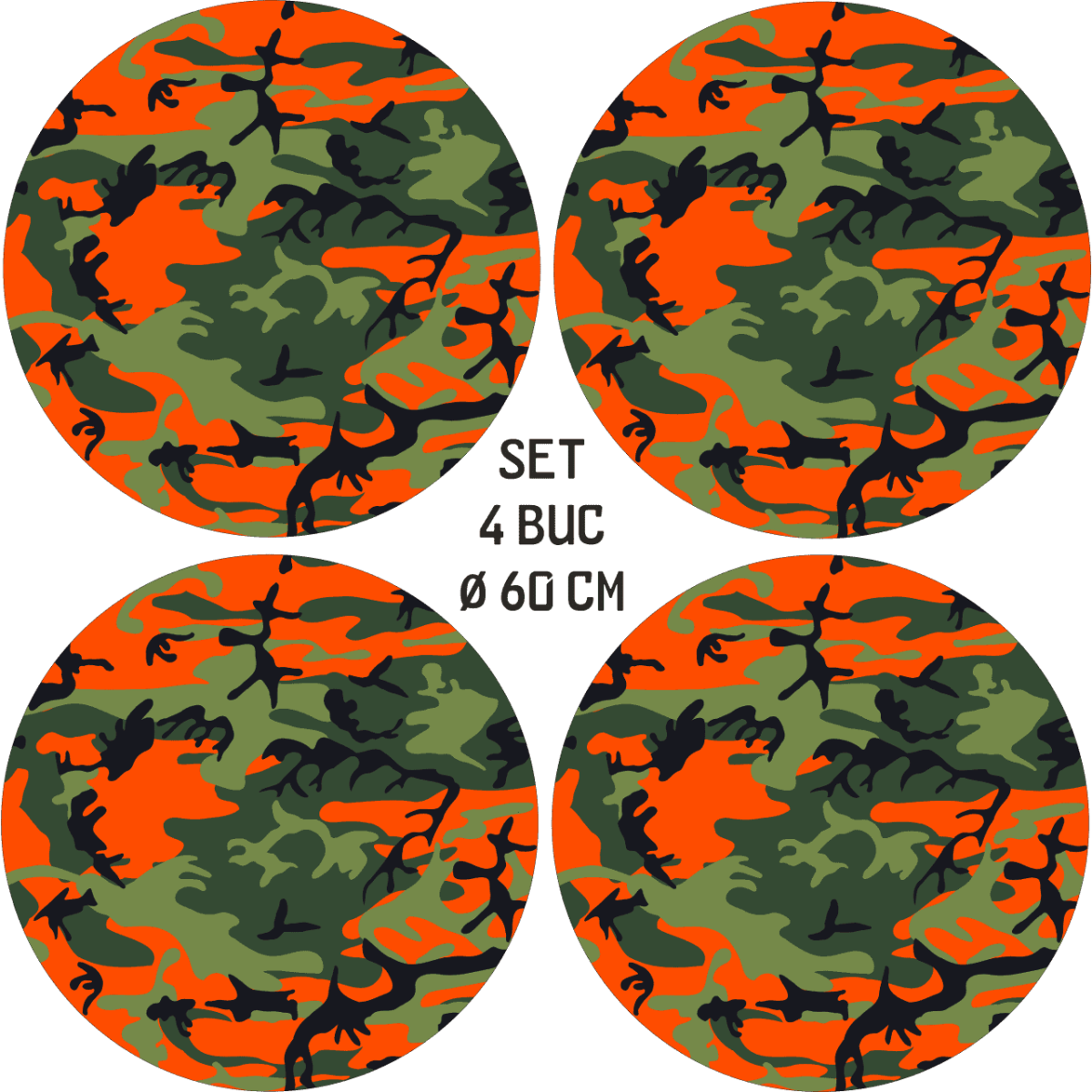 Set 4 Folii Imprimate Outdoor Cu Ecosolvent, Autoadezive, Pentru Decorarea Jantelor Auto, Dimetru 60 Cm, Model Fjt-29