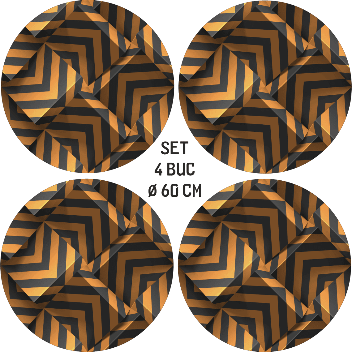 Set 4 Folii Imprimate Outdoor Cu Ecosolvent, Autoadezive, Pentru Decorarea Jantelor Auto, Dimetru 60 Cm, Model Fjt-30