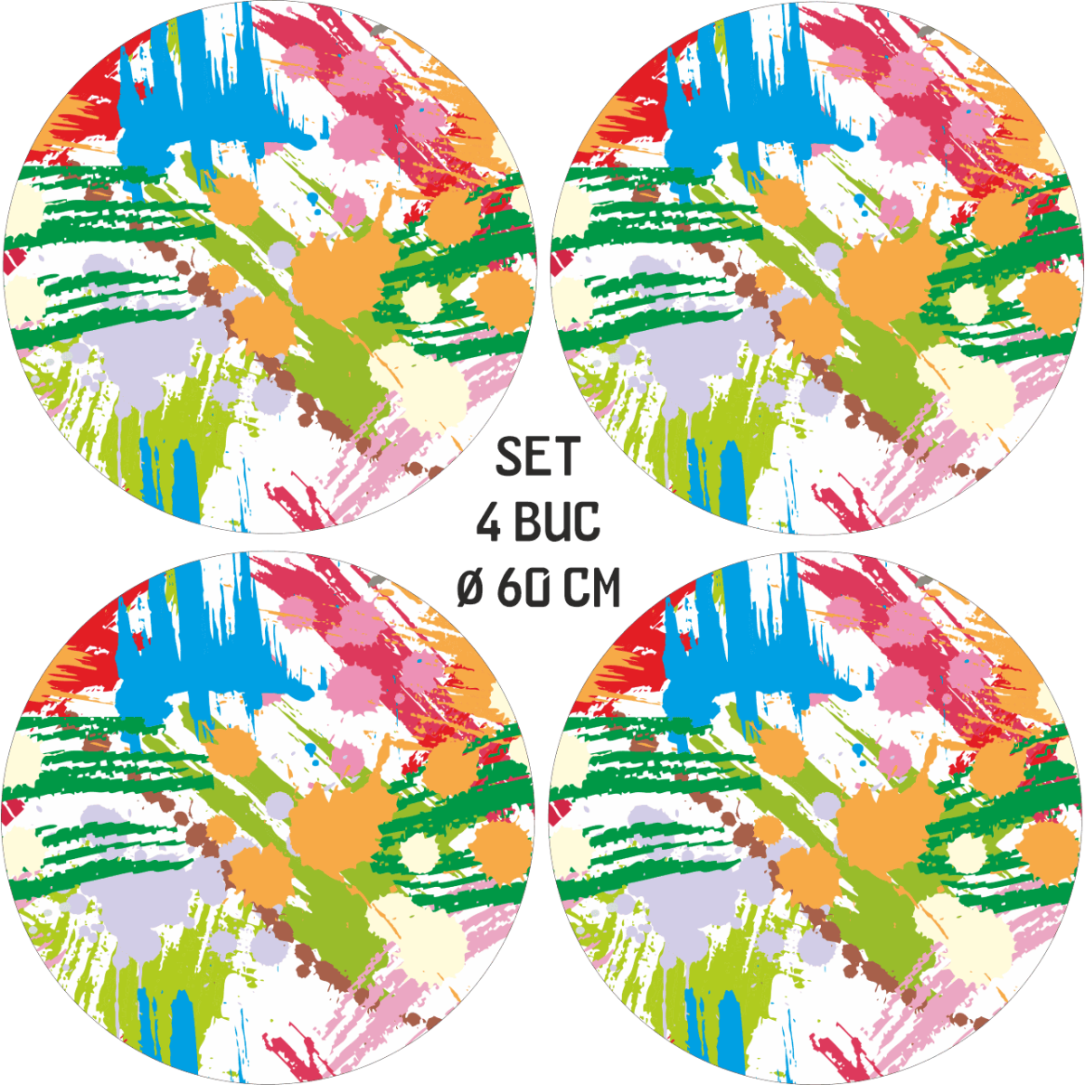 Set 4 Folii Imprimate Outdoor Cu Ecosolvent, Autoadezive, Pentru Decorarea Jantelor Auto, Dimetru 60 Cm, Model Fjt-33