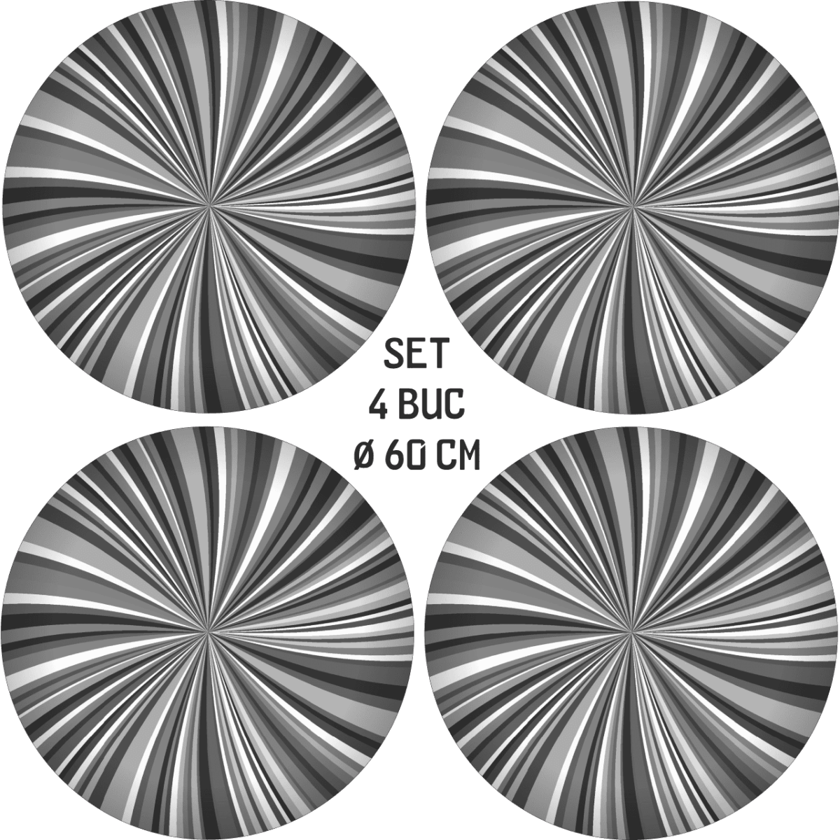 Set 4 Folii Imprimate Outdoor Cu Ecosolvent, Autoadezive, Pentru Decorarea Jantelor Auto, Dimetru 60 Cm, Model Fjt-38