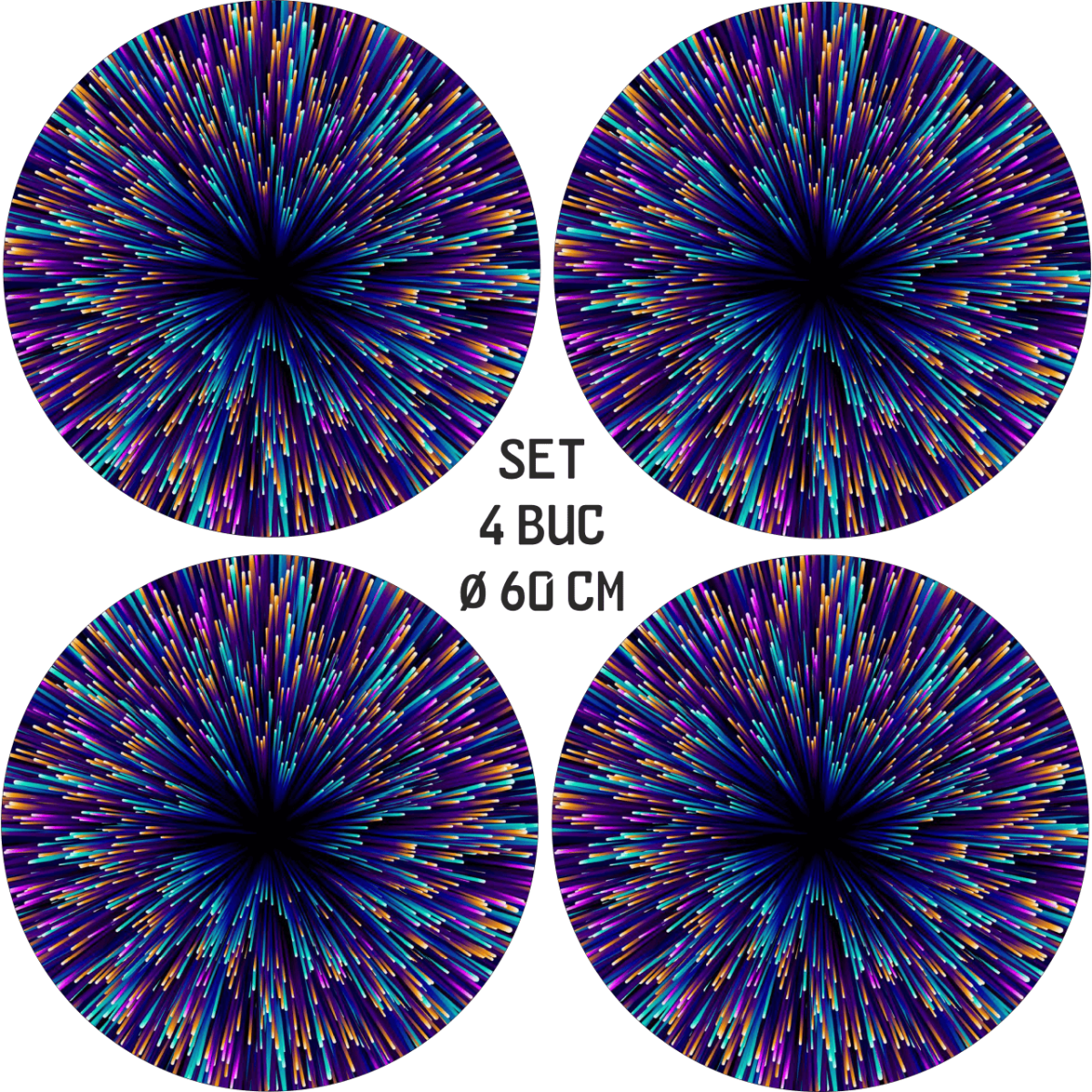 Set 4 Folii Imprimate Outdoor Cu Ecosolvent, Autoadezive, Pentru Decorarea Jantelor Auto, Dimetru 60 Cm, Model Fjt-42