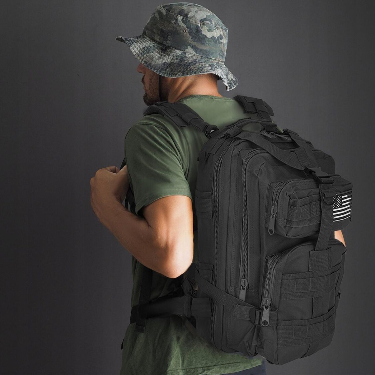 Ghiozdan/Rucsac Tactic, 5 Compartimente, Poliester 600D, Negru, 26 L, 28X16X44 Cm, Trizand