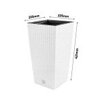 Set 2 ghivece de flori, Rato, imitatie ratan, inalte, 22.5×22.5×42 cm, alb, Prosperplast