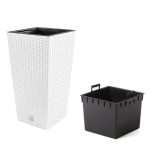 Set 2 ghivece de flori, Rato, imitatie ratan, inalte, 22.5x22.5x42 cm, alb, Prosperplast