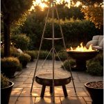 Gratar de gradina cu carbuni, grill rotund, trepied ajustabil, 64.5x64.5x150 cm, Chomik - imagine 4