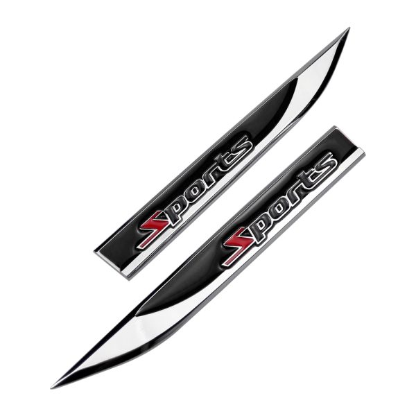 Set 2 embleme auto metalice SPORTS, reliefate 3D, dimensiune 14.6 x 1,8 cm