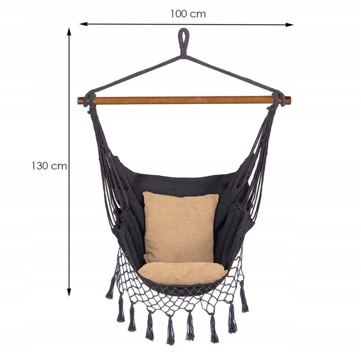 Hamac Tip Scaun, Cu 2 Perne, Gri Si Bej, Max 150 Kg, 130X100 Cm, Springos