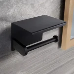 Suport pentru hartie igienica cu raft suplimentar, din otel, culoare neagra