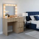 Masa de toaleta/machiaj, Irina, stejar, cu oglinda si LED-uri, 94x43x141 cm
