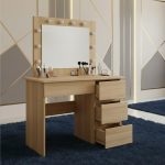 Masa de toaleta/machiaj, Irina, stejar, cu oglinda si LED-uri, 94x43x141 cm